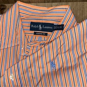 Polo Ralph Lauren Men's Large Classic Fit Striped Orange Button Down Long Sleeve